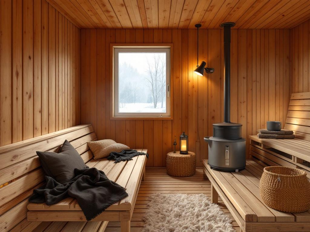 Kaunis remontoitu sauna lauteista kiukaaseen